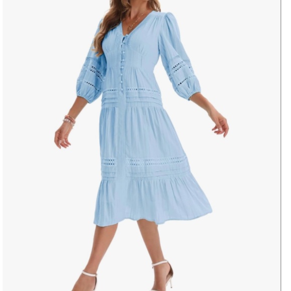 Max Studio Blue Gray Pleated Maxi Dress - Picture 1 of 16